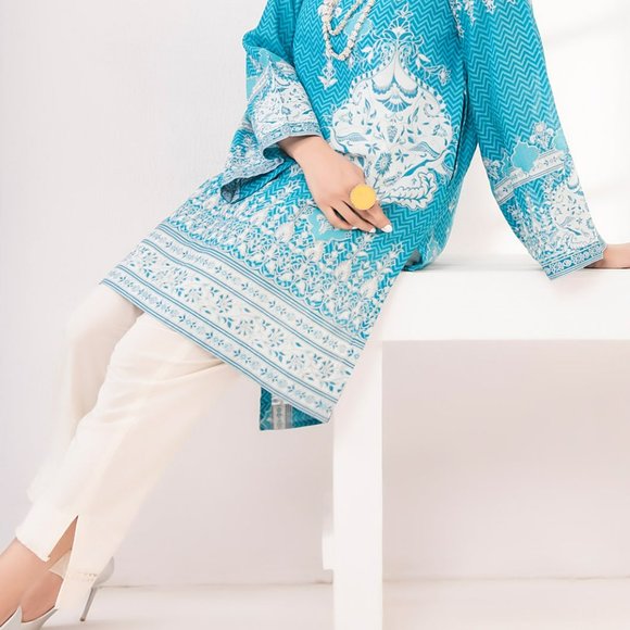 1PC Cotton Teal Kurti/Tunic/Kameez Almirah Junaid Jamshed Pakistani Indian XS/36 - Picture 2 of 8